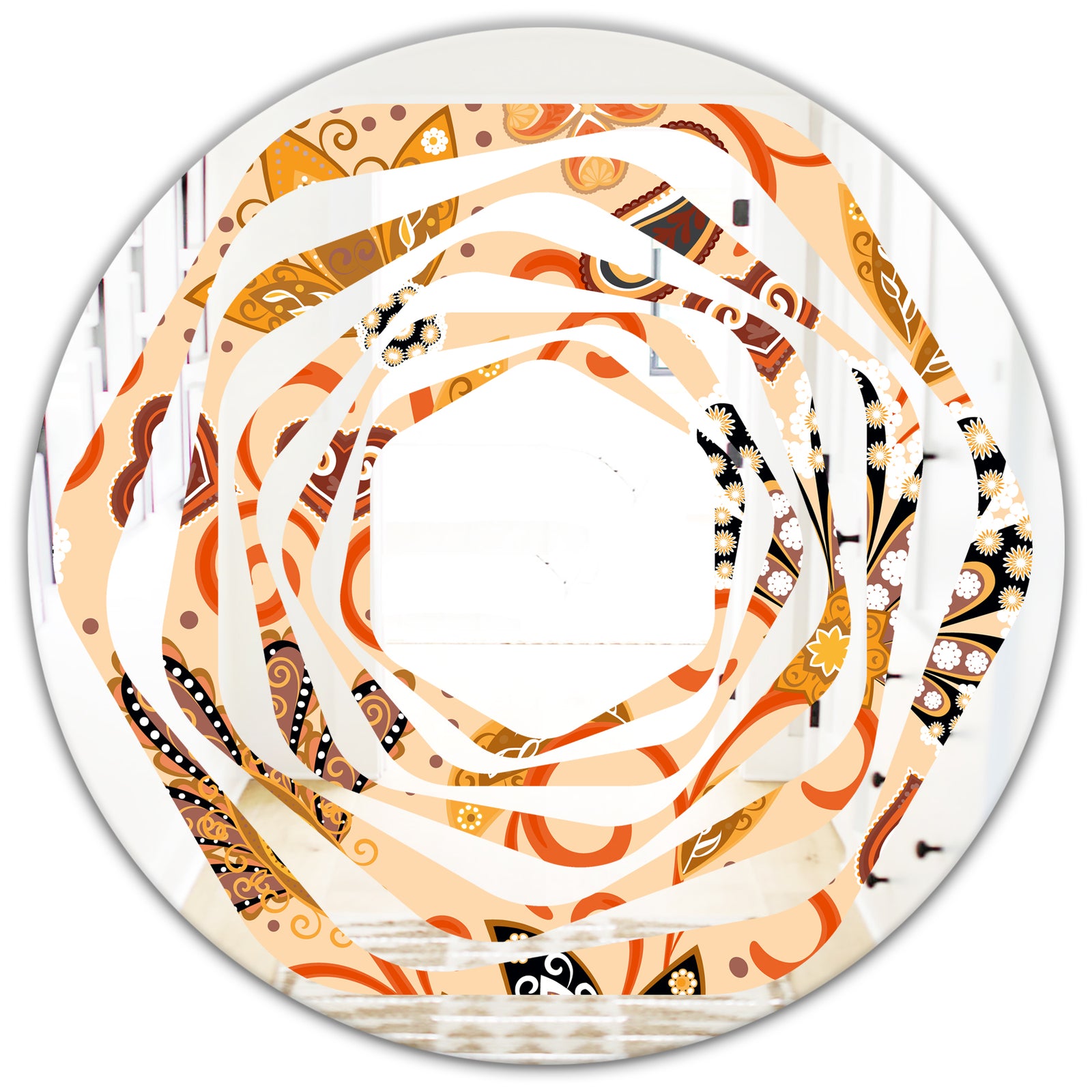 Retro Indian Floral Batik III - Modern Round or Oval Wall Mirror - Whirl