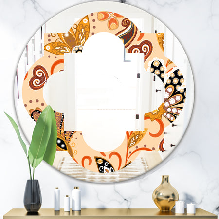 Retro Indian Floral Batik III - Modern Round or Oval Wall Mirror - Quatrefoil
