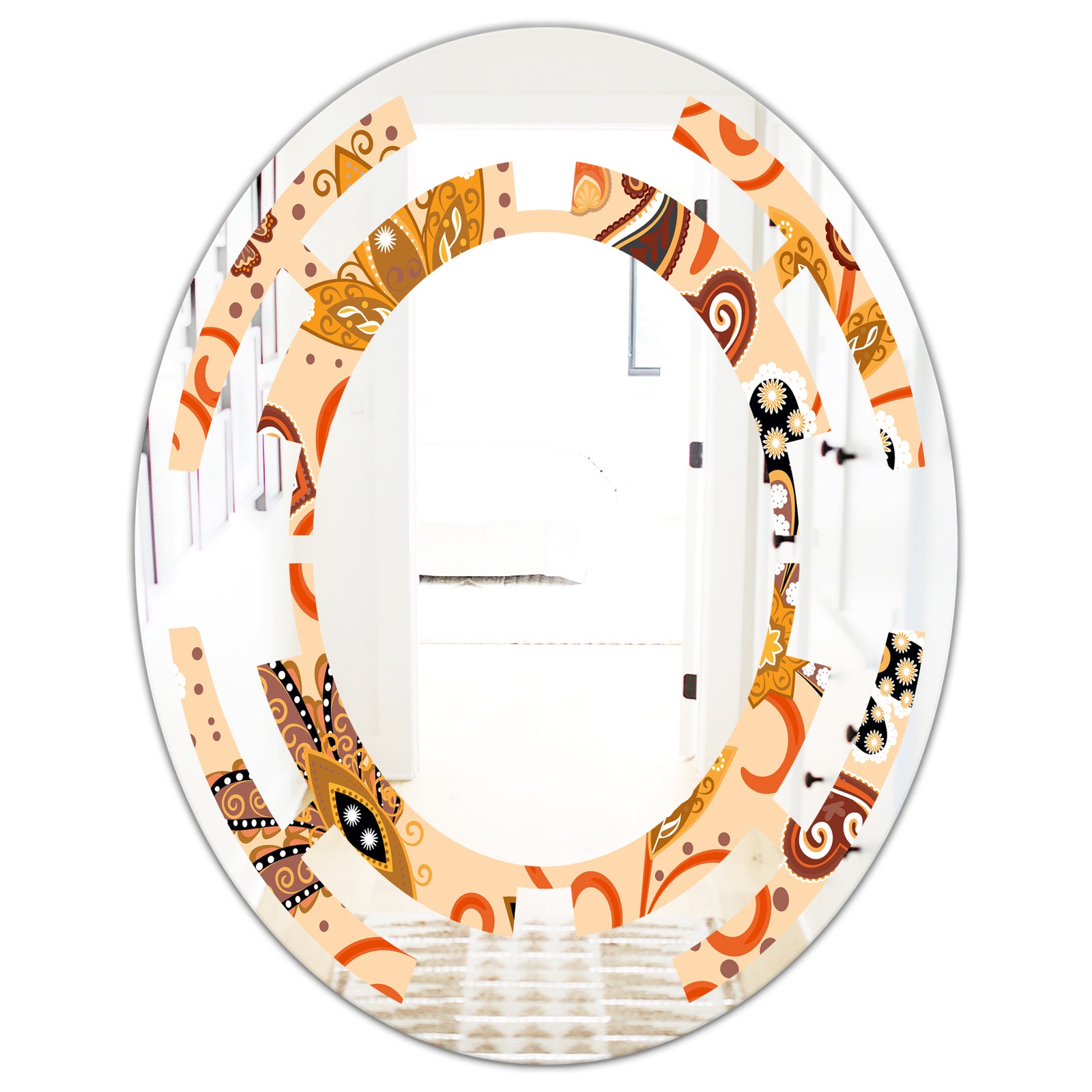 Retro Indian Floral Batik III - Modern Round or Oval Wall Mirror - Space