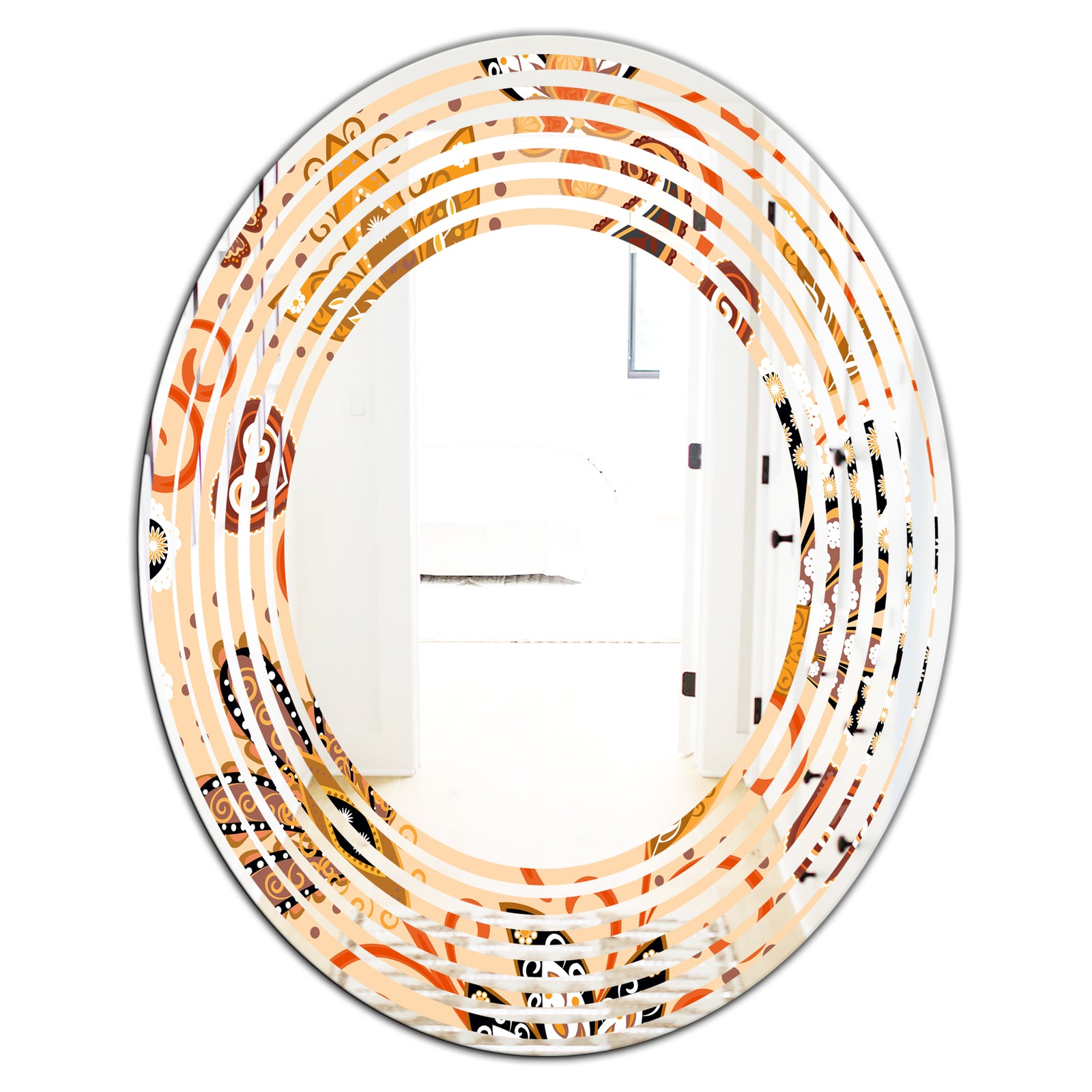 Retro Indian Floral Batik III - Modern Round or Oval Wall Mirror - Wave
