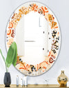 Retro Indian Floral Batik III - Modern Round or Oval Wall Mirror - Leaves