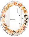 Retro Indian Floral Batik III - Modern Round or Oval Wall Mirror - Leaves