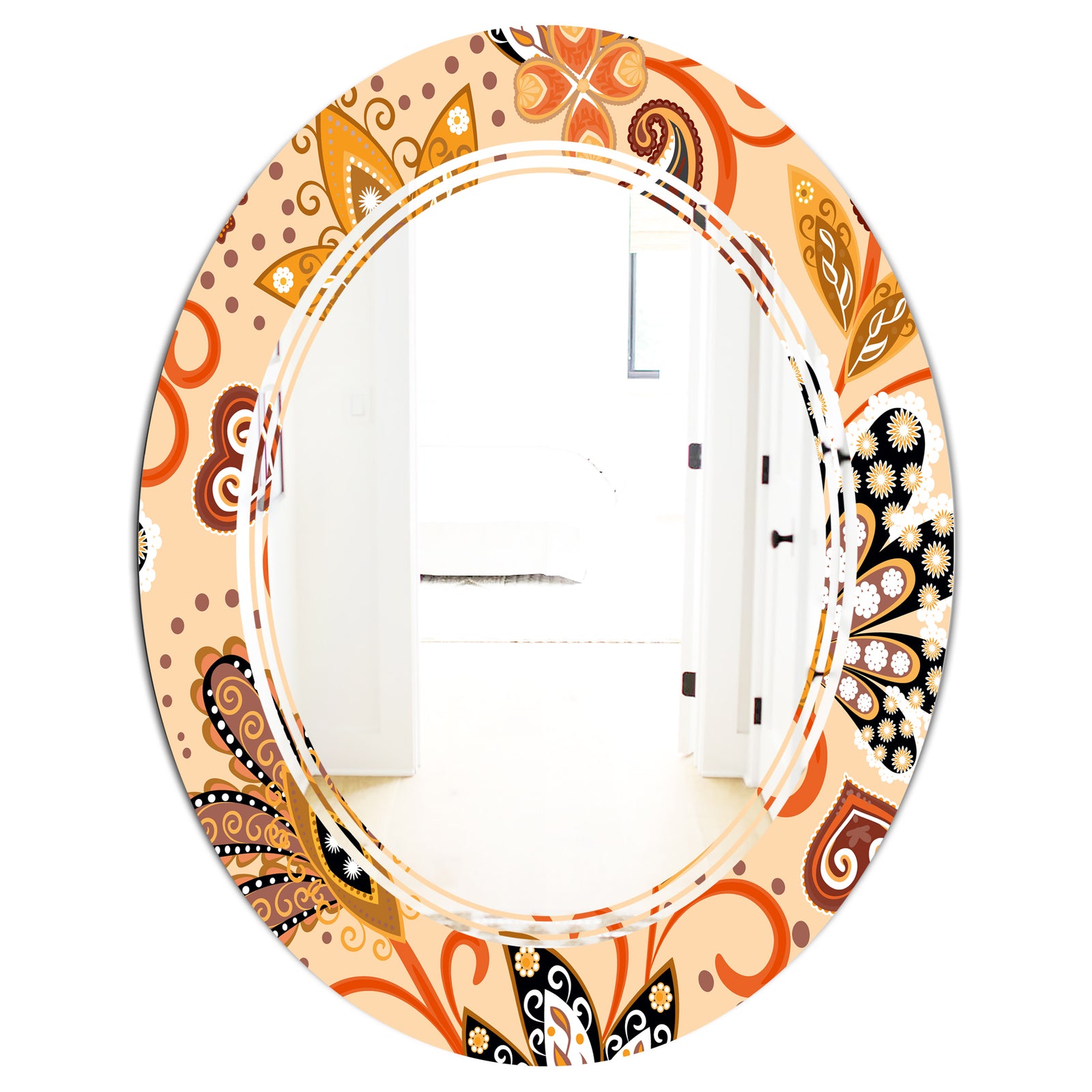 Retro Indian Floral Batik III - Modern Round or Oval Wall Mirror - Triple C