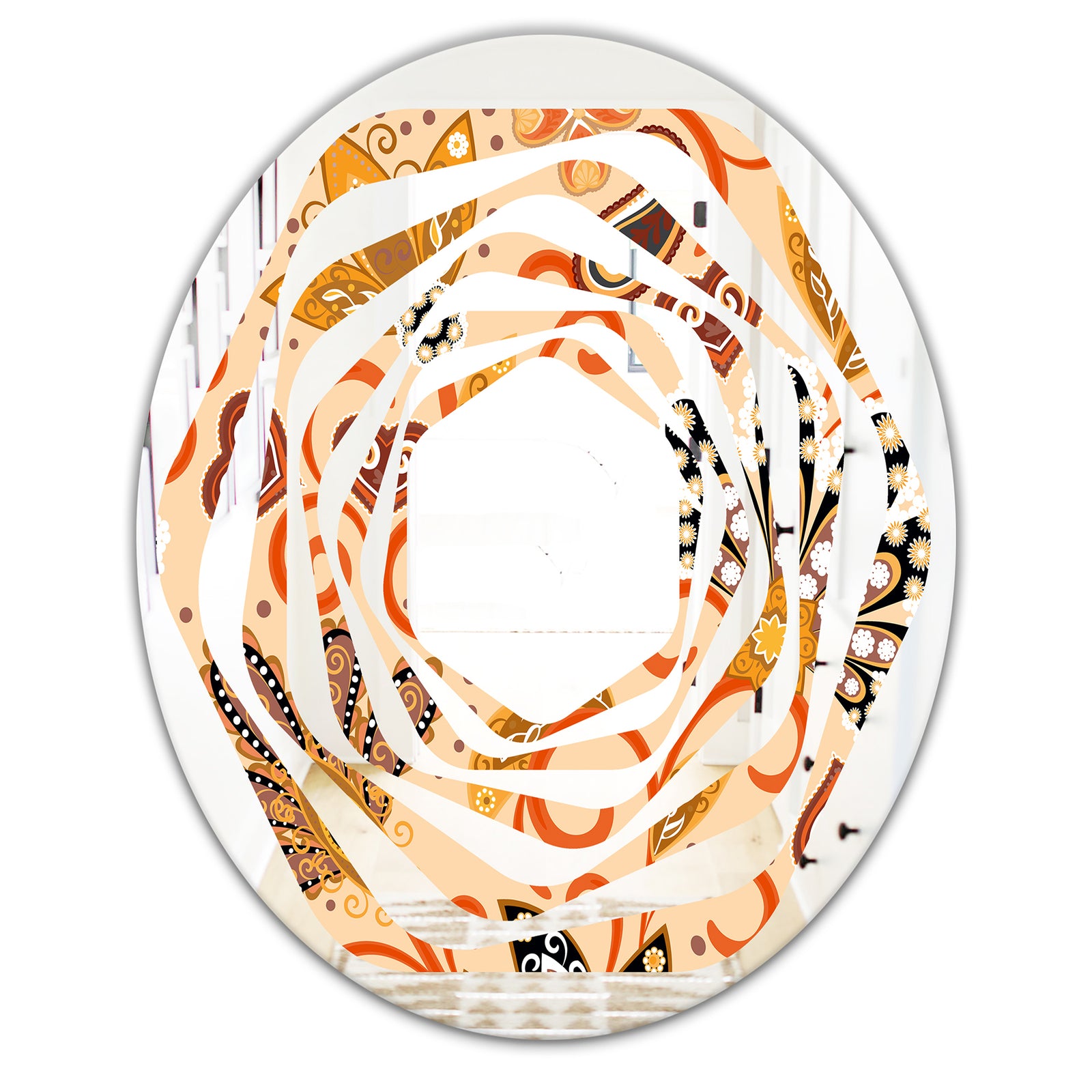 Retro Indian Floral Batik III - Modern Round or Oval Wall Mirror - Whirl