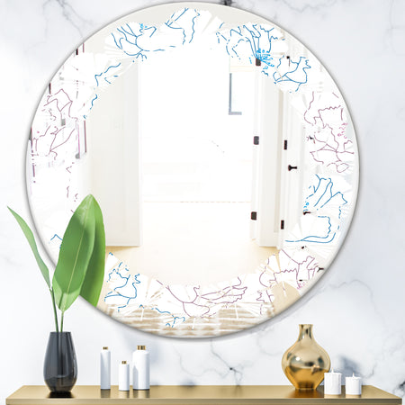 Retro Handdrawn Poppies I - Modern Round or Oval Wall Mirror - Leaves