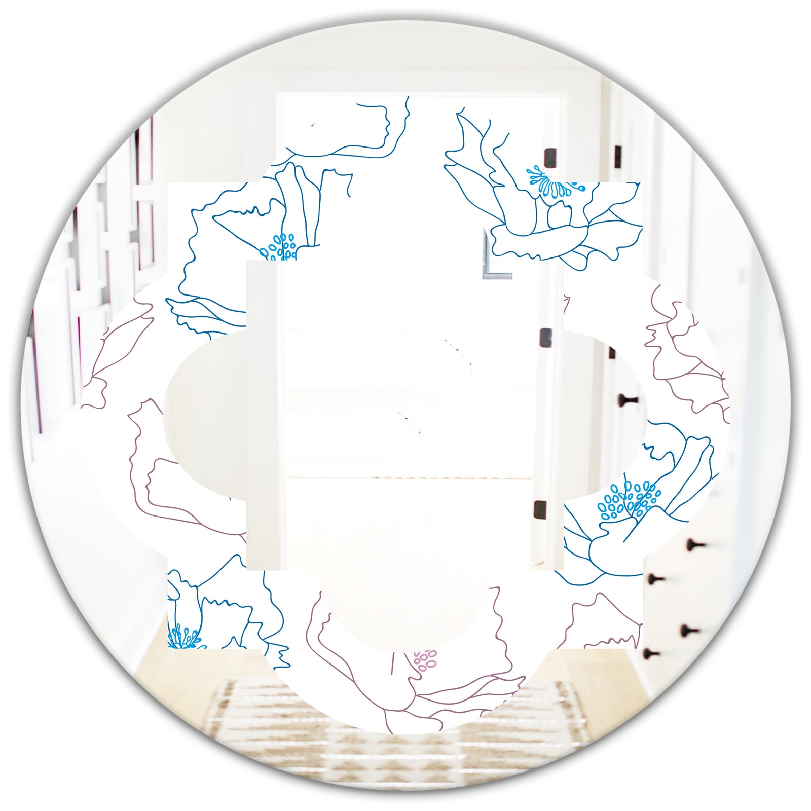 Retro Handdrawn Poppies I - Modern Round or Oval Wall Mirror - Quatrefoil