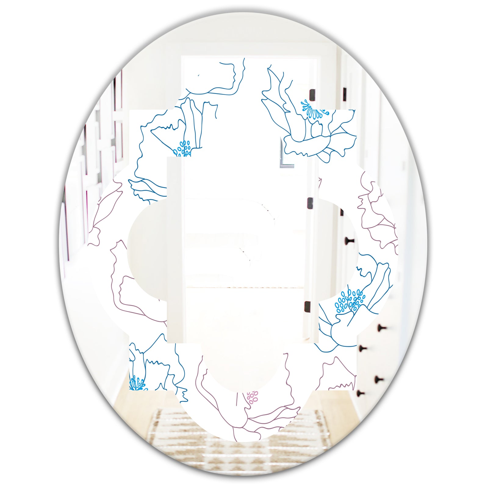 Retro Handdrawn Poppies I - Modern Round or Oval Wall Mirror - Quatrefoil