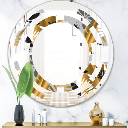 Geometric luxury jungle foliage pattern - Modern Round or Oval Wall Mirror - Space