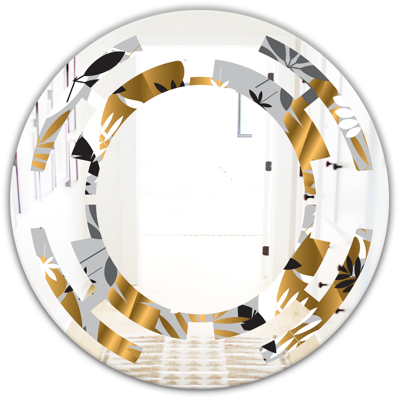 Geometric luxury jungle foliage pattern - Modern Round or Oval Wall Mirror - Space