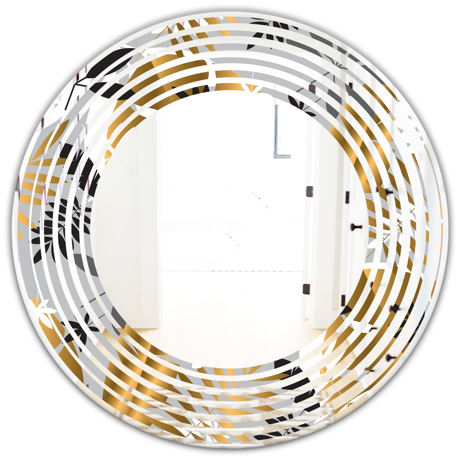 Geometric luxury jungle foliage pattern - Modern Round or Oval Wall Mirror - Wave