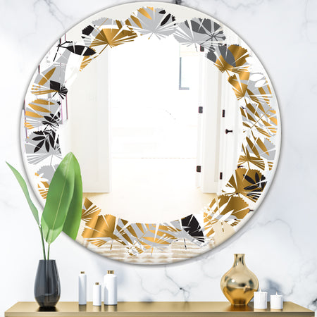 Geometric luxury jungle foliage pattern - Modern Round or Oval Wall Mirror - Leaves