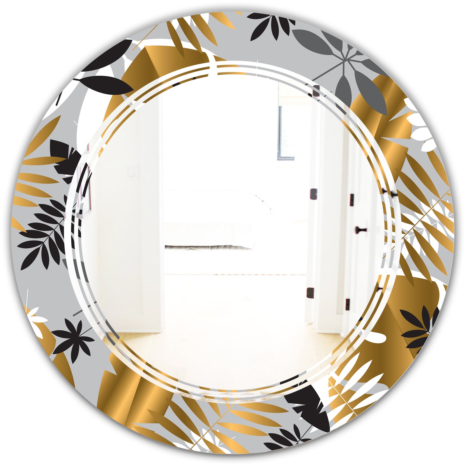 Geometric luxury jungle foliage pattern - Modern Round or Oval Wall Mirror - Triple C