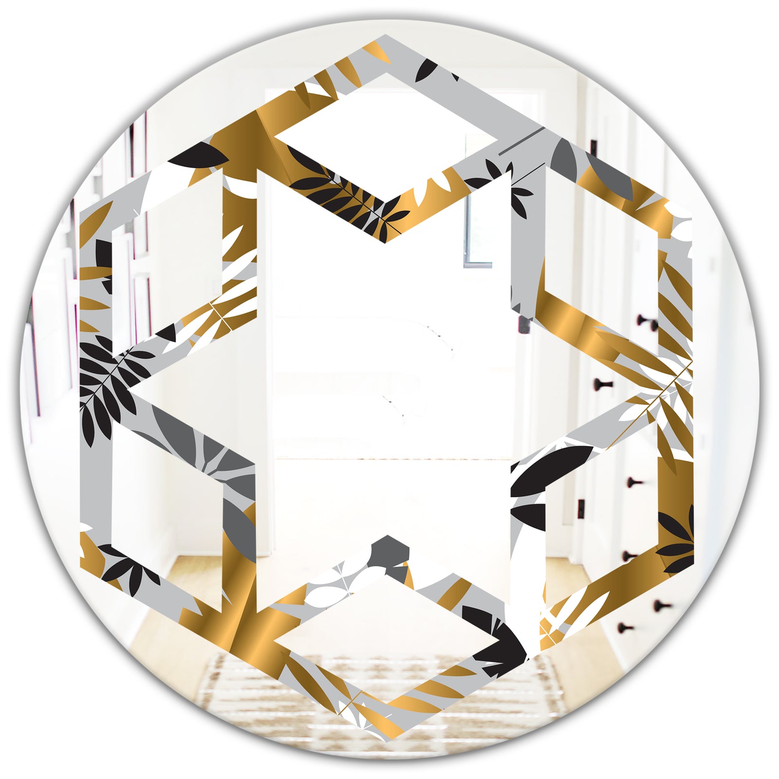 Geometric luxury jungle foliage pattern - Modern Round or Oval Wall Mirror - Hexagon Star