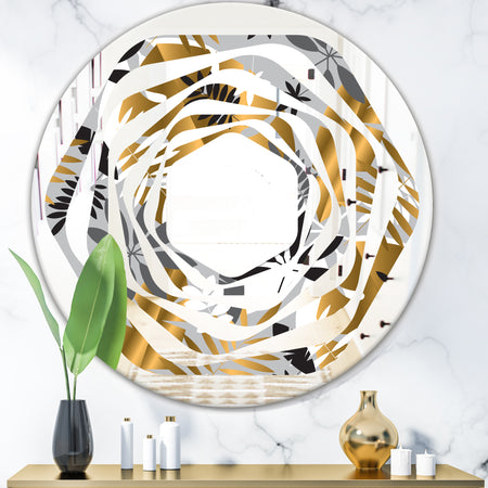 Geometric luxury jungle foliage pattern - Modern Round or Oval Wall Mirror - Whirl