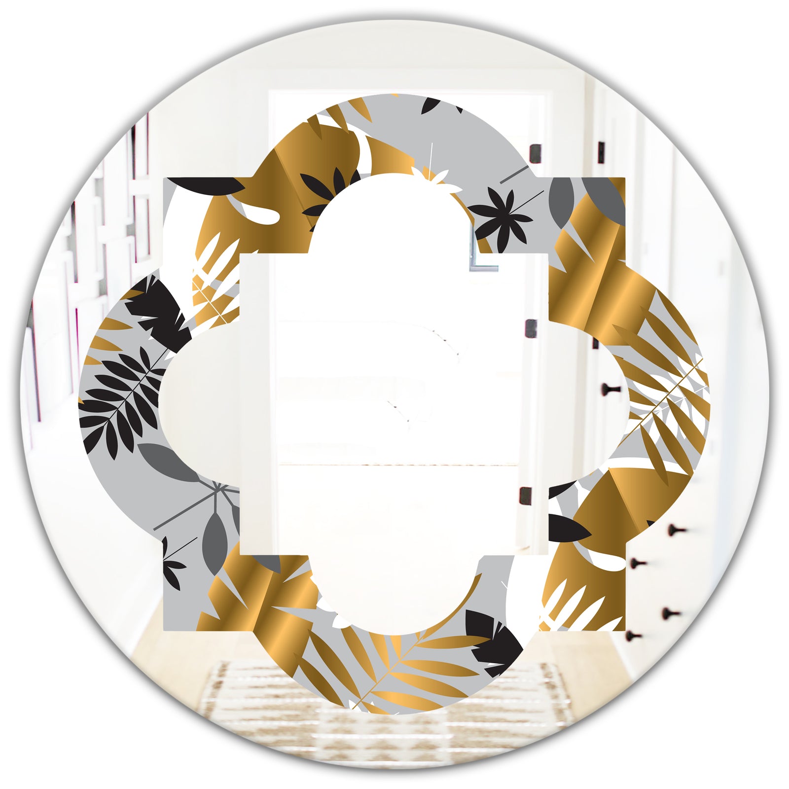 Geometric luxury jungle foliage pattern - Modern Round or Oval Wall Mirror - Quatrefoil