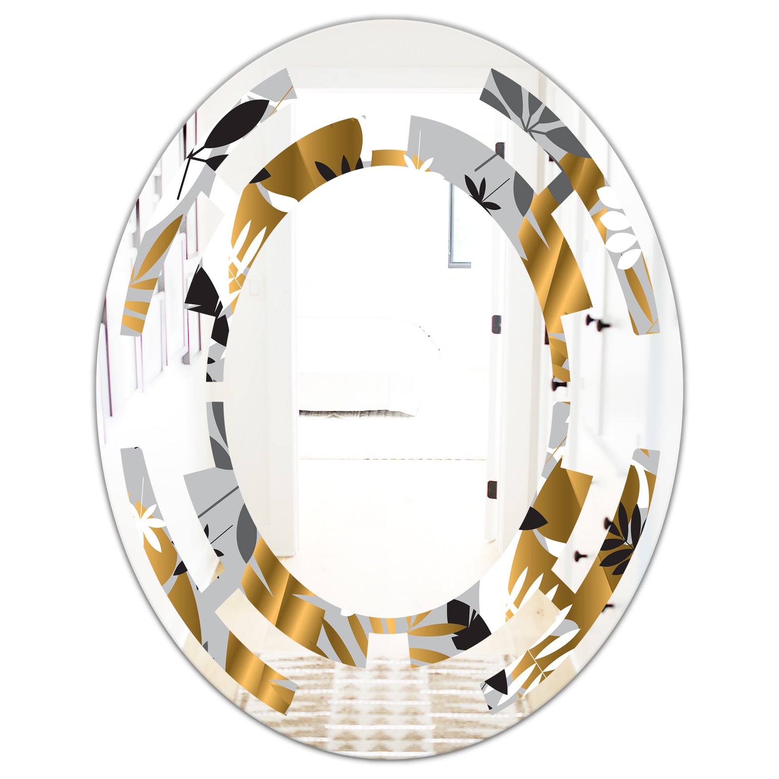 Geometric luxury jungle foliage pattern - Modern Round or Oval Wall Mirror - Space