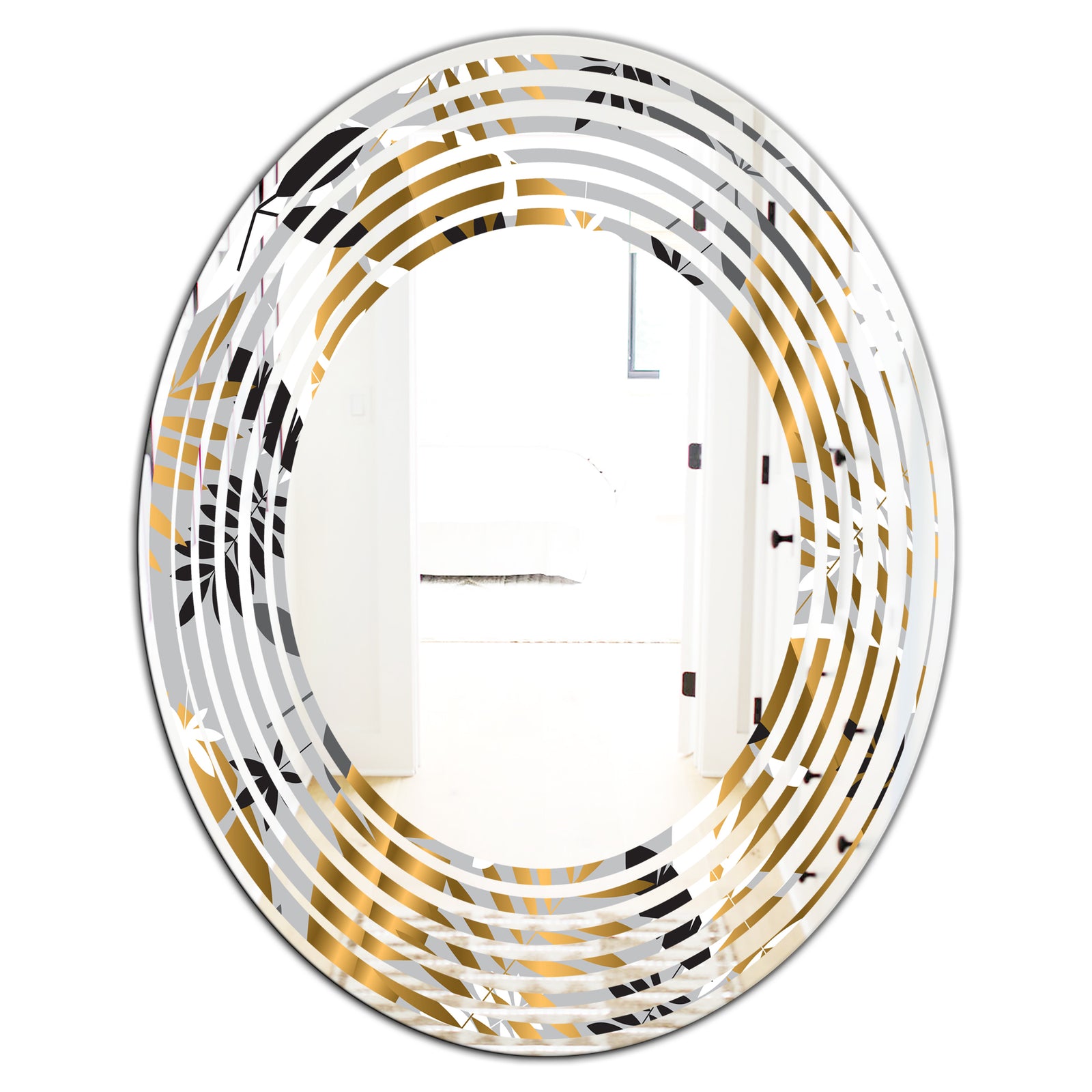 Geometric luxury jungle foliage pattern - Modern Round or Oval Wall Mirror - Wave