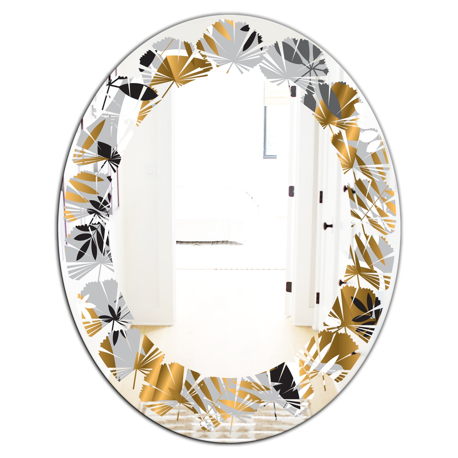 Geometric luxury jungle foliage pattern - Modern Round or Oval Wall Mirror - Leaves