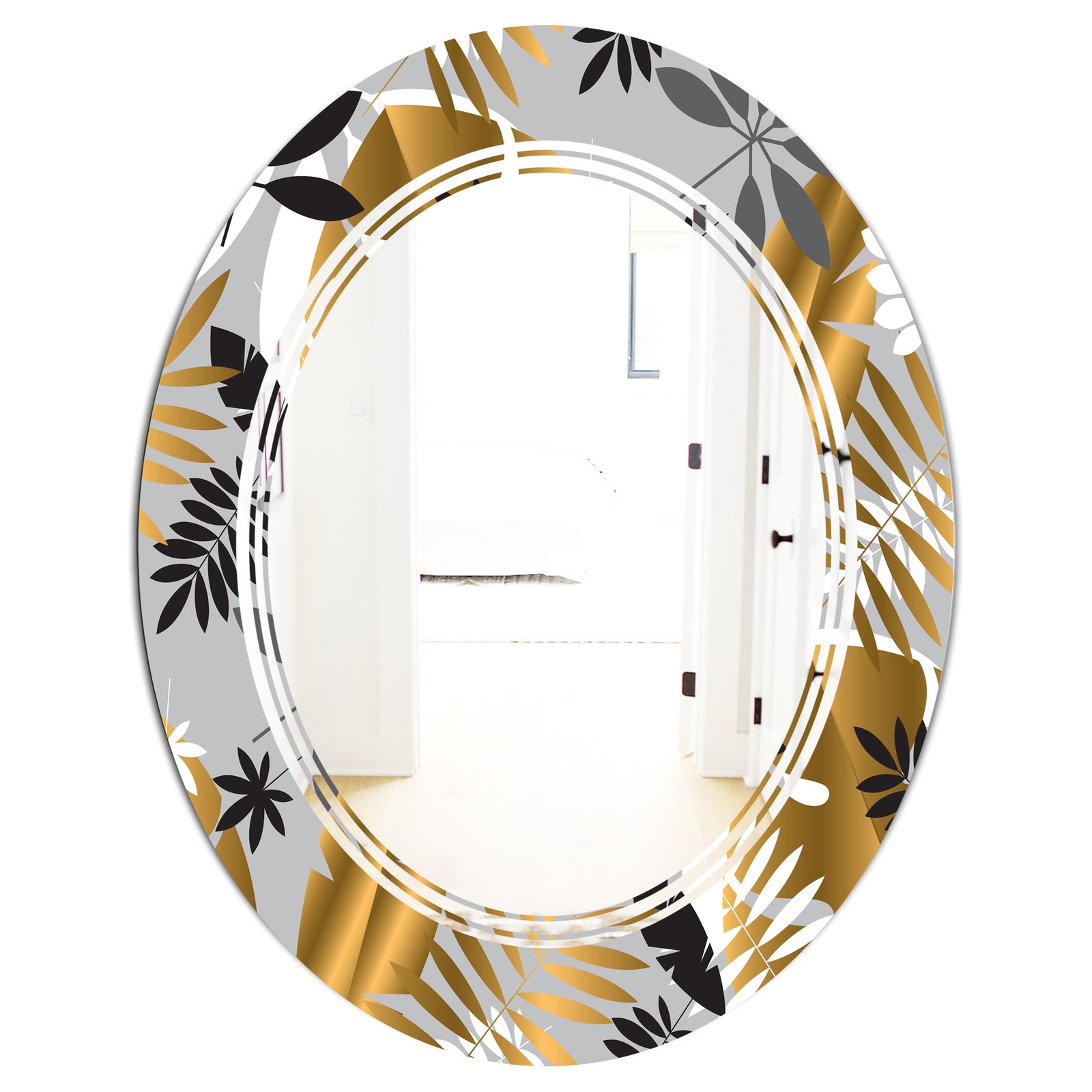 Geometric luxury jungle foliage pattern - Modern Round or Oval Wall Mirror - Triple C