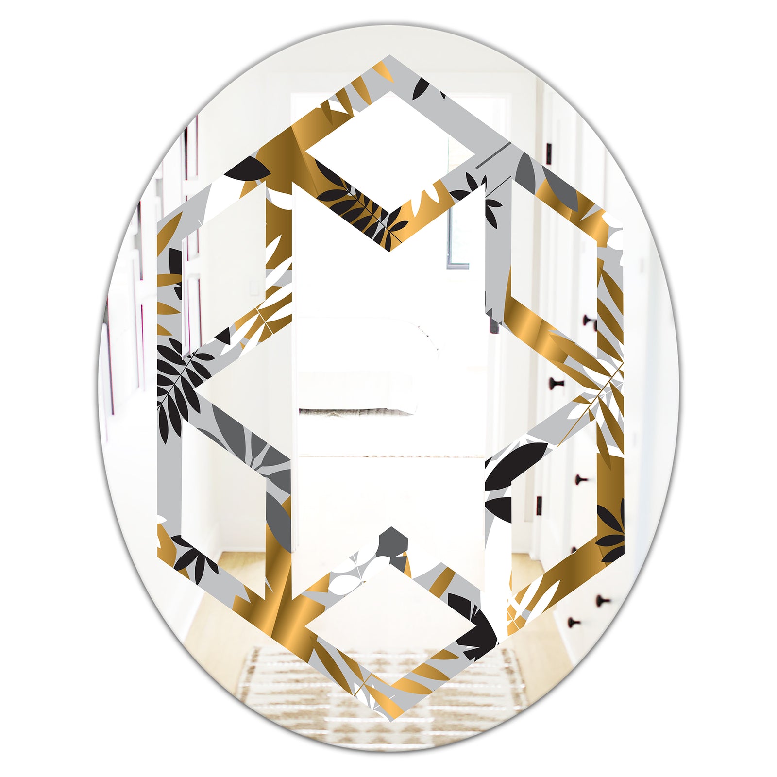 Geometric luxury jungle foliage pattern - Modern Round or Oval Wall Mirror - Hexagon Star