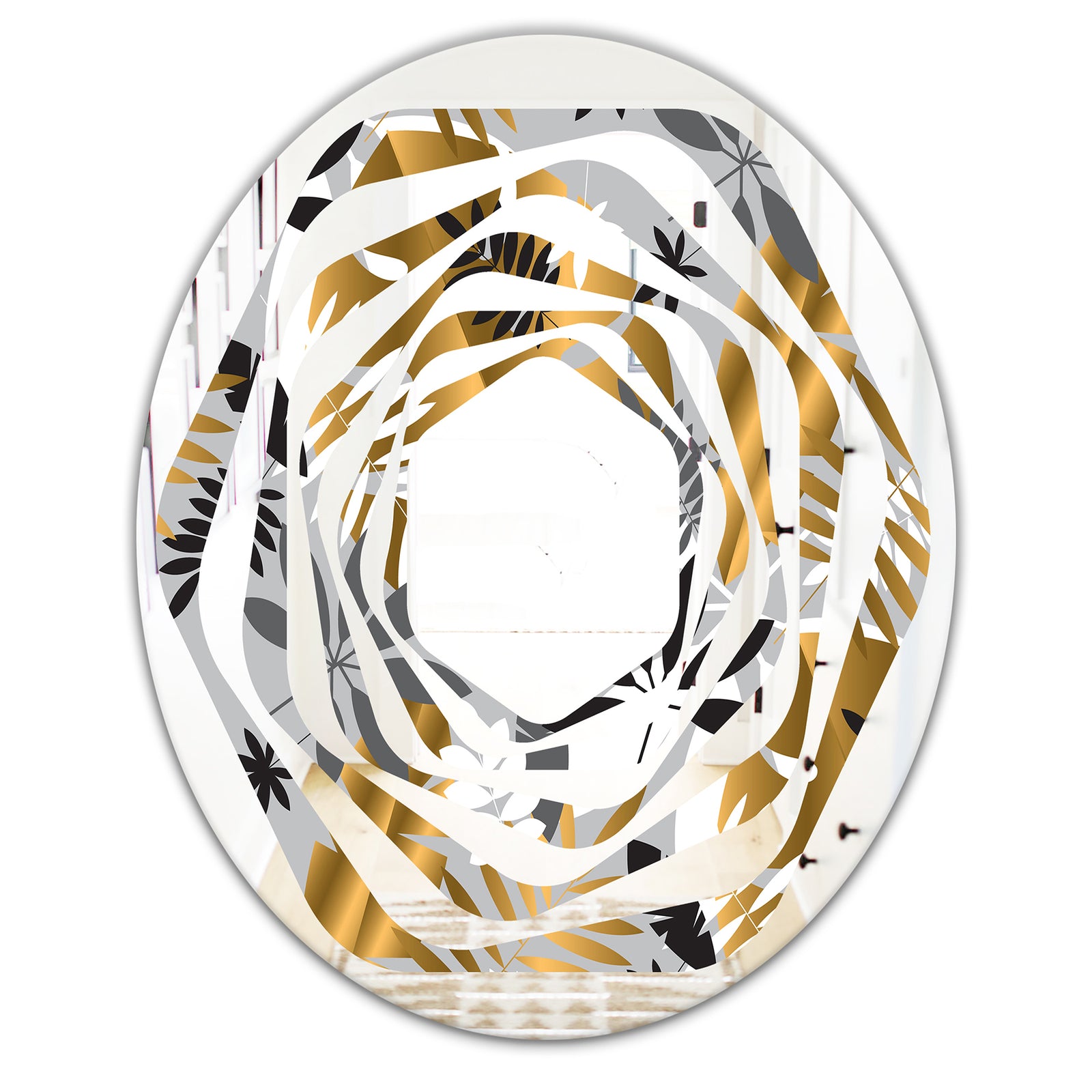 Geometric luxury jungle foliage pattern - Modern Round or Oval Wall Mirror - Whirl