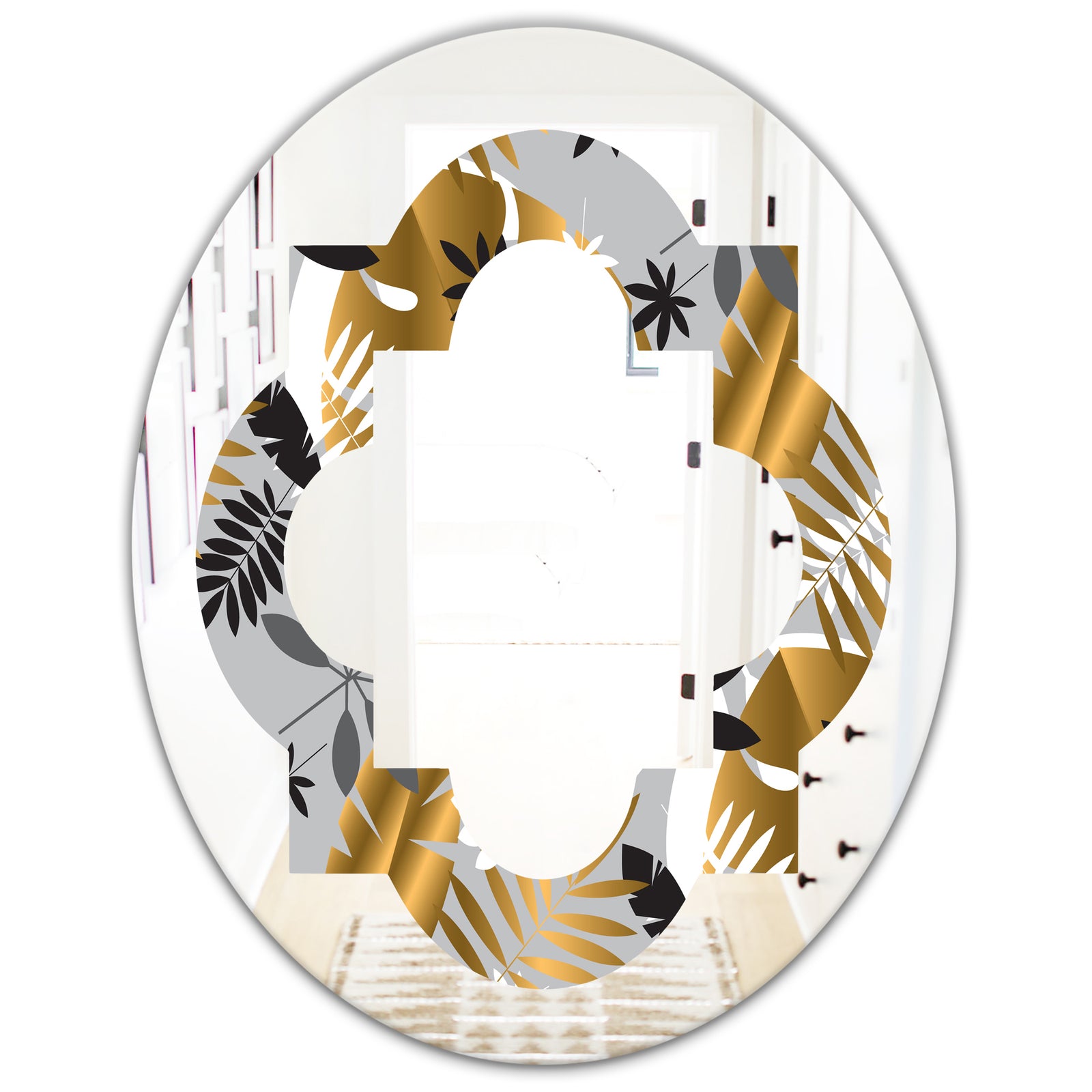 Geometric luxury jungle foliage pattern - Modern Round or Oval Wall Mirror - Quatrefoil