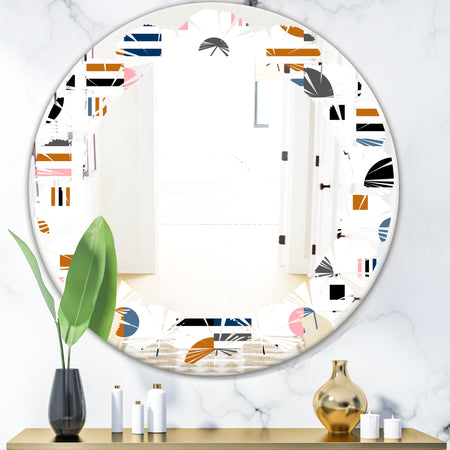 Retro Abstract Design XI - Modern Round or Oval Wall Mirror - Leaves