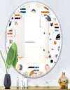 Retro Abstract Design XI - Modern Round or Oval Wall Mirror - Leaves