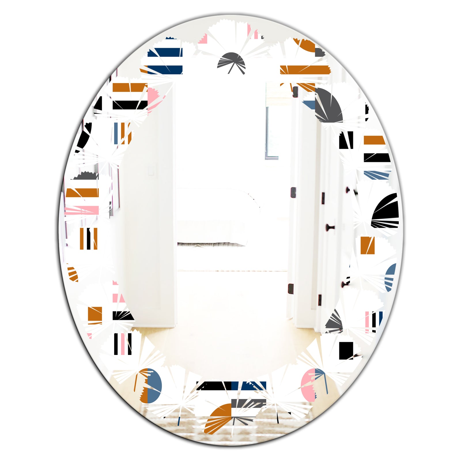 Retro Abstract Design XI - Modern Round or Oval Wall Mirror - Leaves