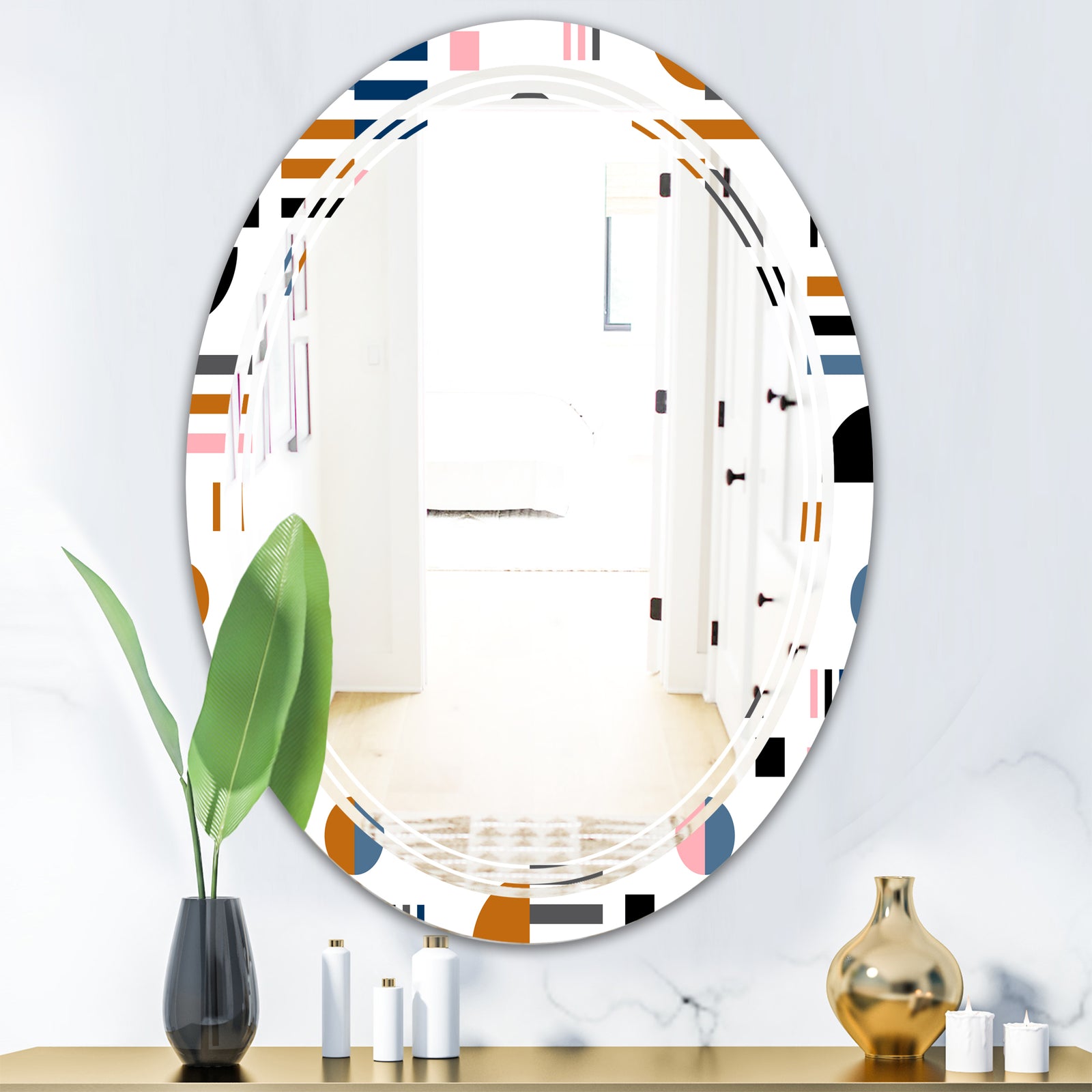 Retro Abstract Design XI - Modern Round or Oval Wall Mirror - Triple C