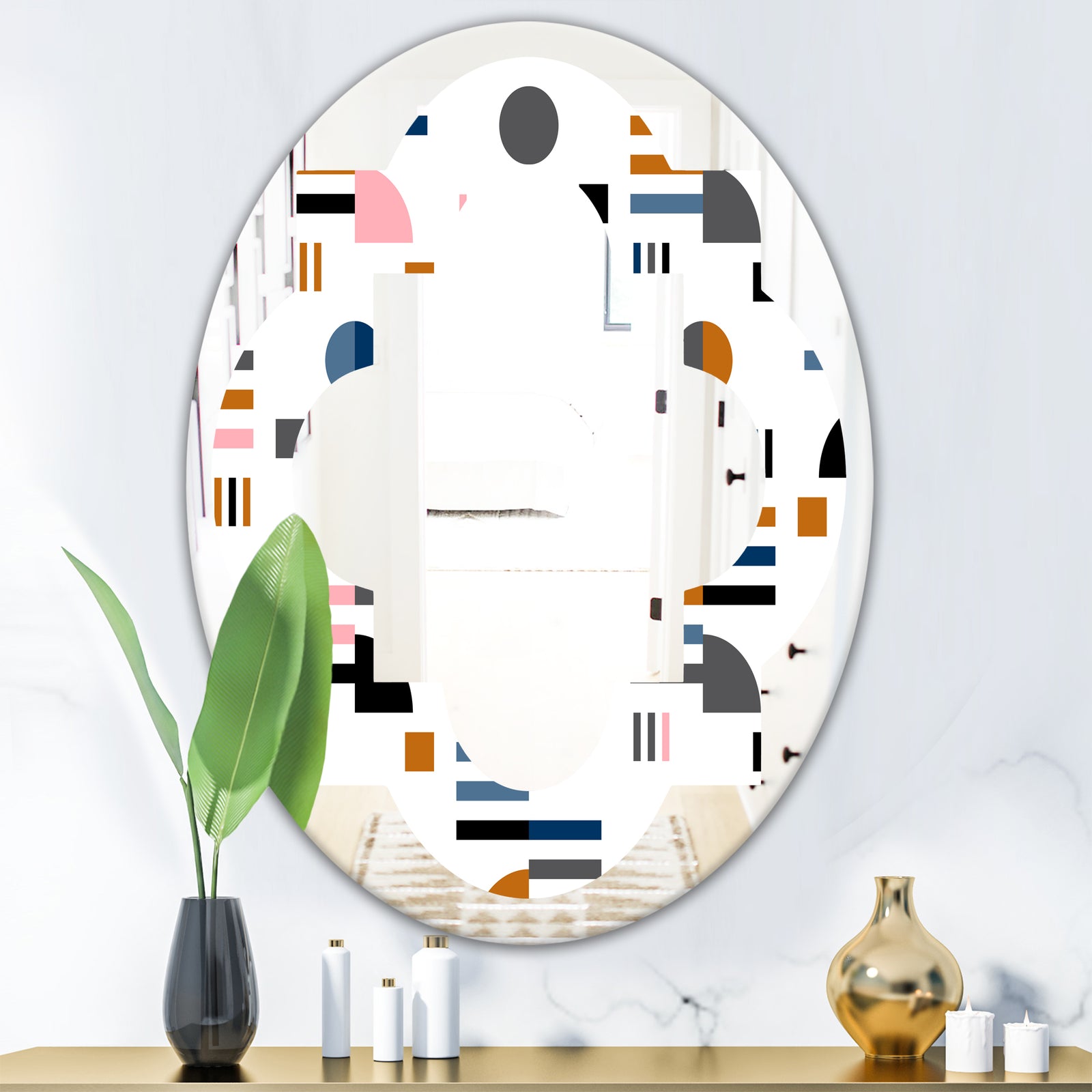 Retro Abstract Design XI - Modern Round or Oval Wall Mirror - Quatrefoil