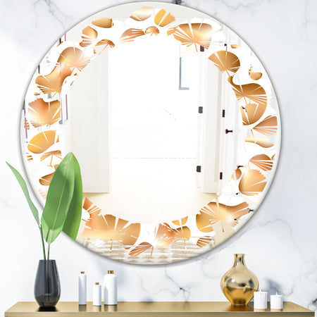 Liquid Gold I - Modern Round or Oval Wall Mirror - Leaves