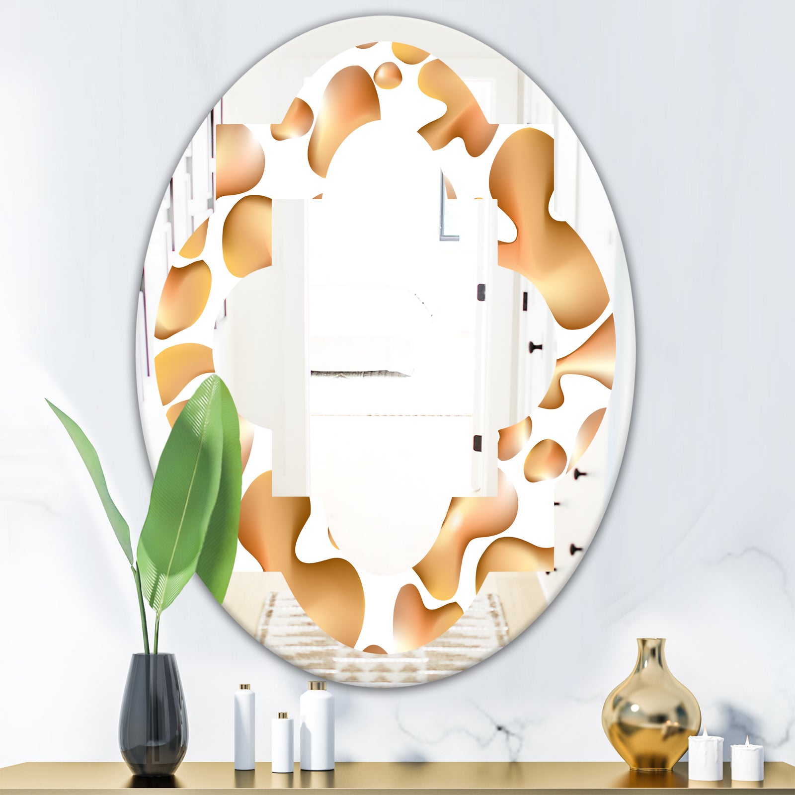 Liquid Gold I - Modern Round or Oval Wall Mirror - Quatrefoil