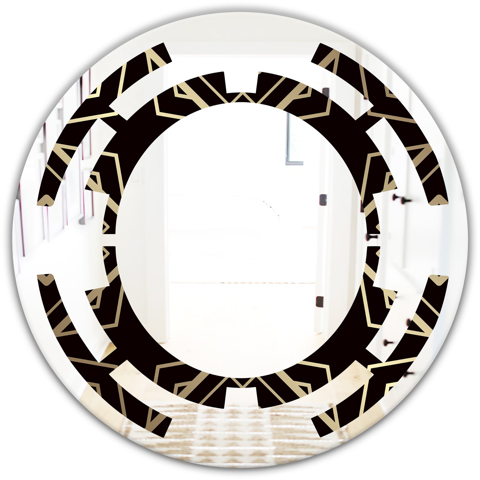 Gold and Black Art Deco Pattern - Modern Round or Oval Wall Mirror - Space