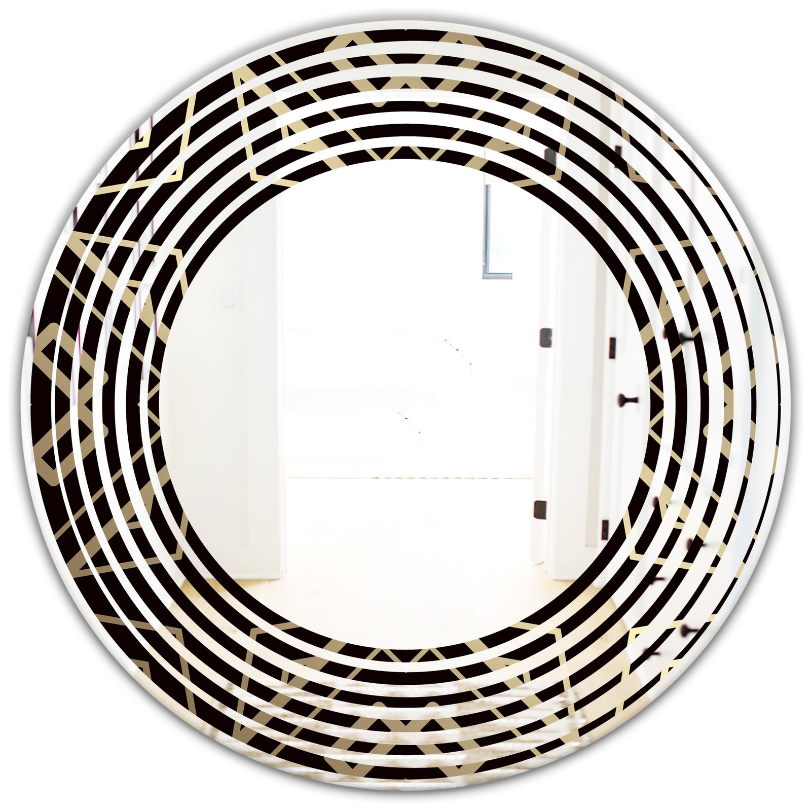 Gold and Black Art Deco Pattern - Modern Round or Oval Wall Mirror - Wave