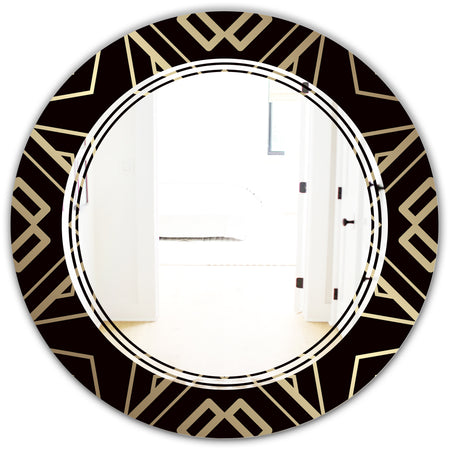 Gold and Black Art Deco Pattern - Modern Round or Oval Wall Mirror - Triple C