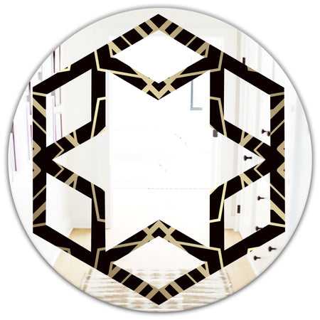 Gold and Black Art Deco Pattern - Modern Round or Oval Wall Mirror - Hexagon Star