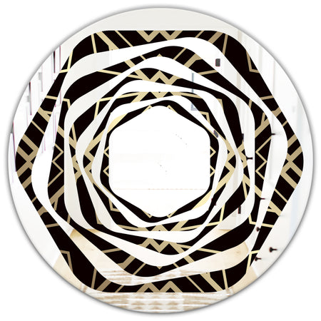 Gold and Black Art Deco Pattern - Modern Round or Oval Wall Mirror - Whirl