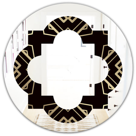 Gold and Black Art Deco Pattern - Modern Round or Oval Wall Mirror - Quatrefoil