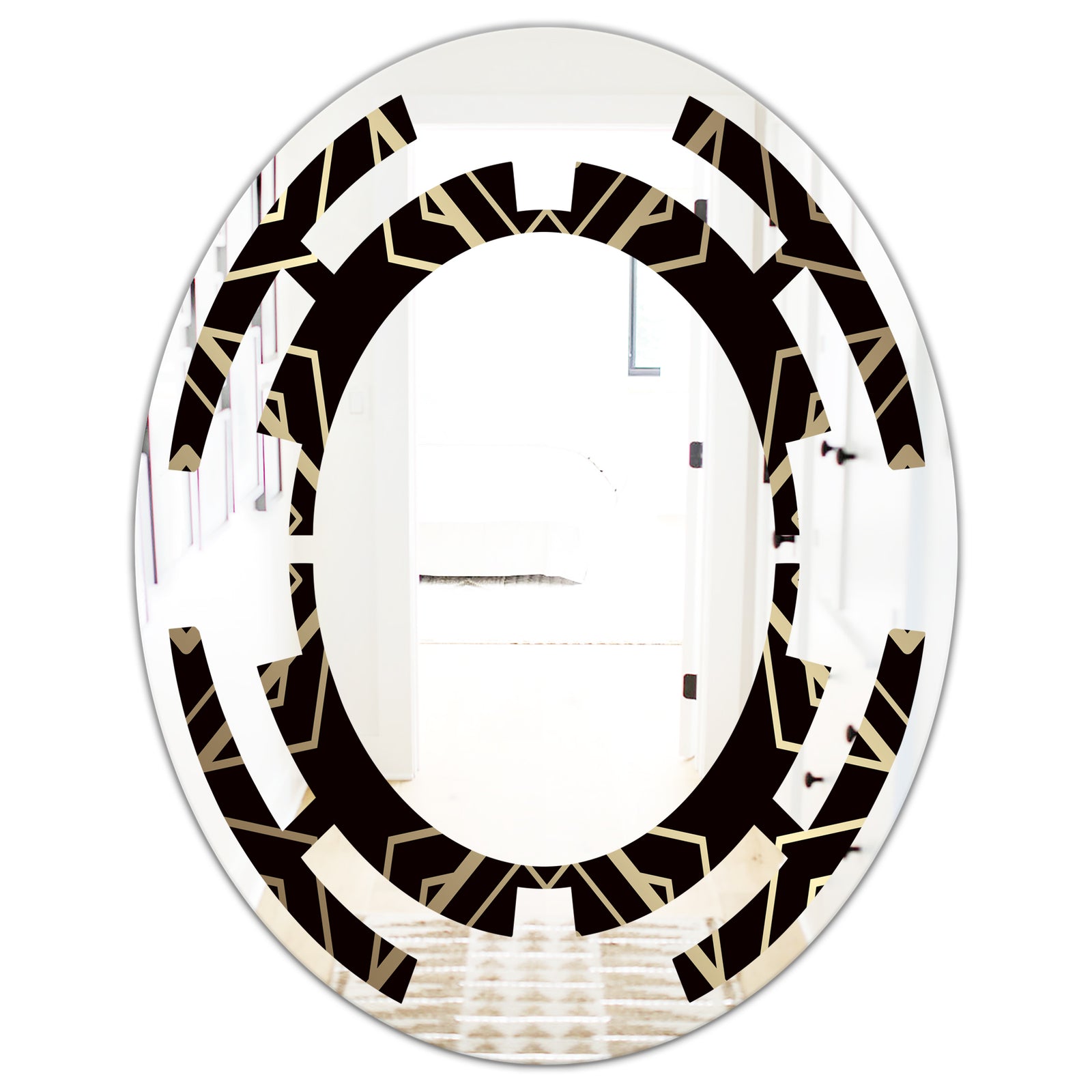 Gold and Black Art Deco Pattern - Modern Round or Oval Wall Mirror - Space