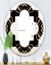 Gold and Black Art Deco Pattern - Modern Round or Oval Wall Mirror - Quatrefoil
