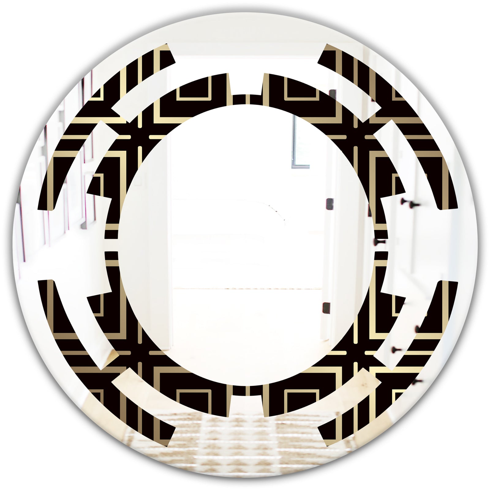 Golden Luxury Metallic Geometrics XII - Modern Round or Oval Wall Mirror - Space