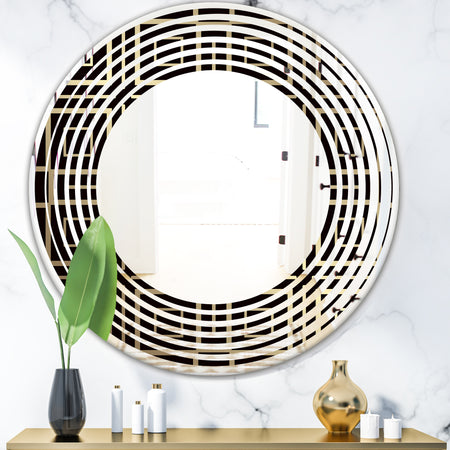 Golden Luxury Metallic Geometrics XII - Modern Round or Oval Wall Mirror - Wave