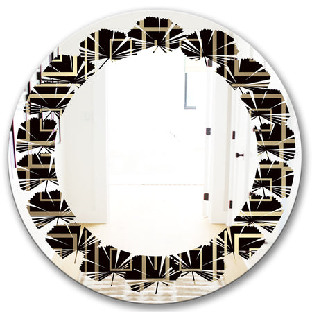 Golden Luxury Metallic Geometrics XII - Modern Round or Oval Wall Mirror - Leaves