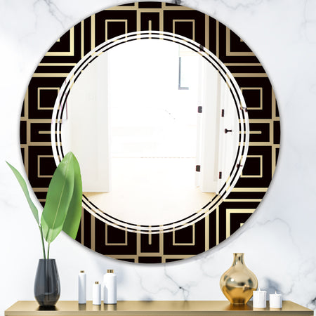 Golden Luxury Metallic Geometrics XII - Modern Round or Oval Wall Mirror - Triple C