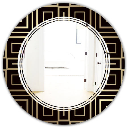 Golden Luxury Metallic Geometrics XII - Modern Round or Oval Wall Mirror - Triple C