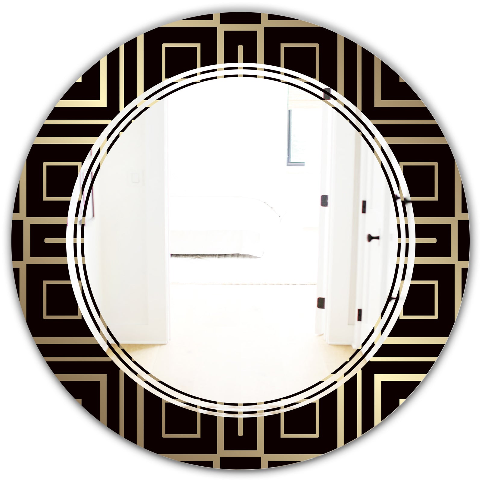 Golden Luxury Metallic Geometrics XII - Modern Round or Oval Wall Mirror - Triple C