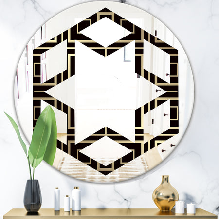 Golden Luxury Metallic Geometrics XII - Modern Round or Oval Wall Mirror - Hexagon Star