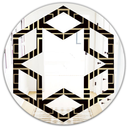 Golden Luxury Metallic Geometrics XII - Modern Round or Oval Wall Mirror - Hexagon Star