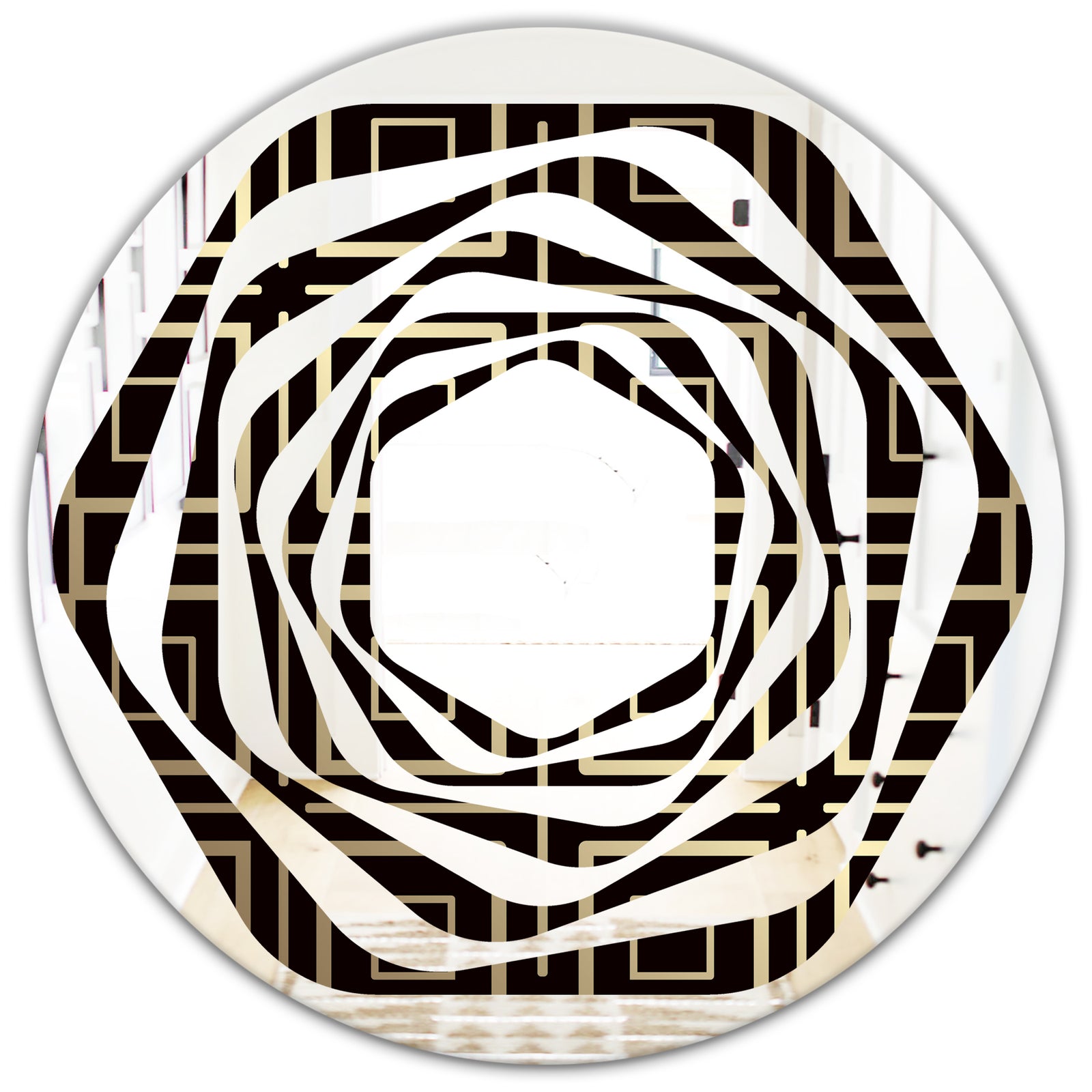 Golden Luxury Metallic Geometrics XII - Modern Round or Oval Wall Mirror - Whirl